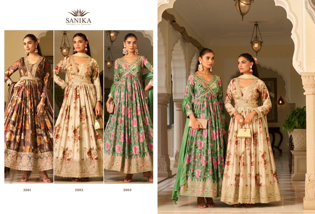 JAGMAG by sanika fashion 2001 to 2003 Series Designer Stylish Fancy Colorful Beautiful Party Wear & Ethnic Wear Collection Chinnon Gowns With Dupatta At Wholesale Price